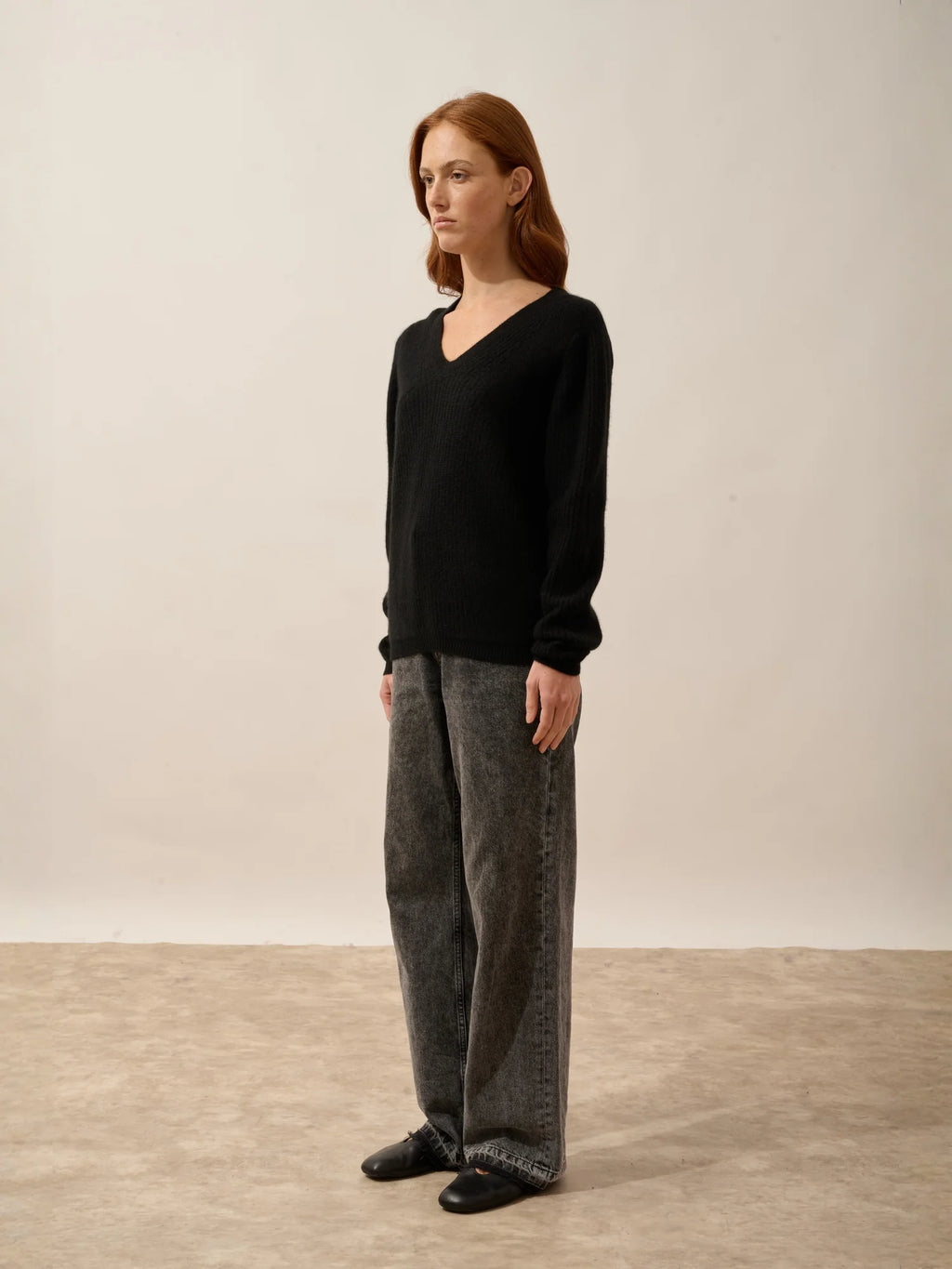 AMRITA Pull Col V 4 Fils Noir