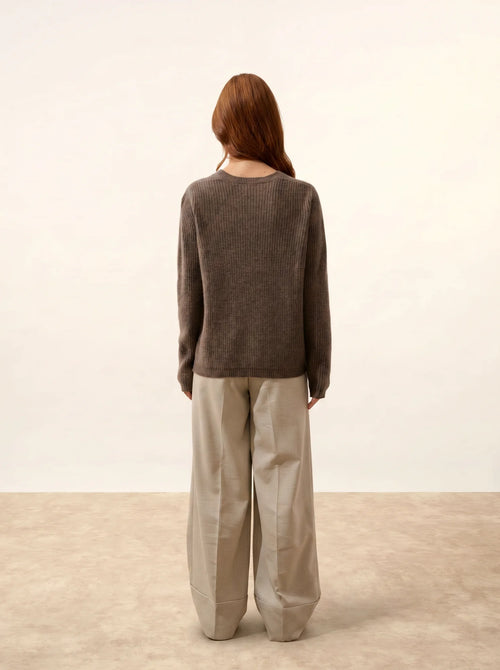 AMRITA Sweater V-Neck 4 Ply Heather Taupe