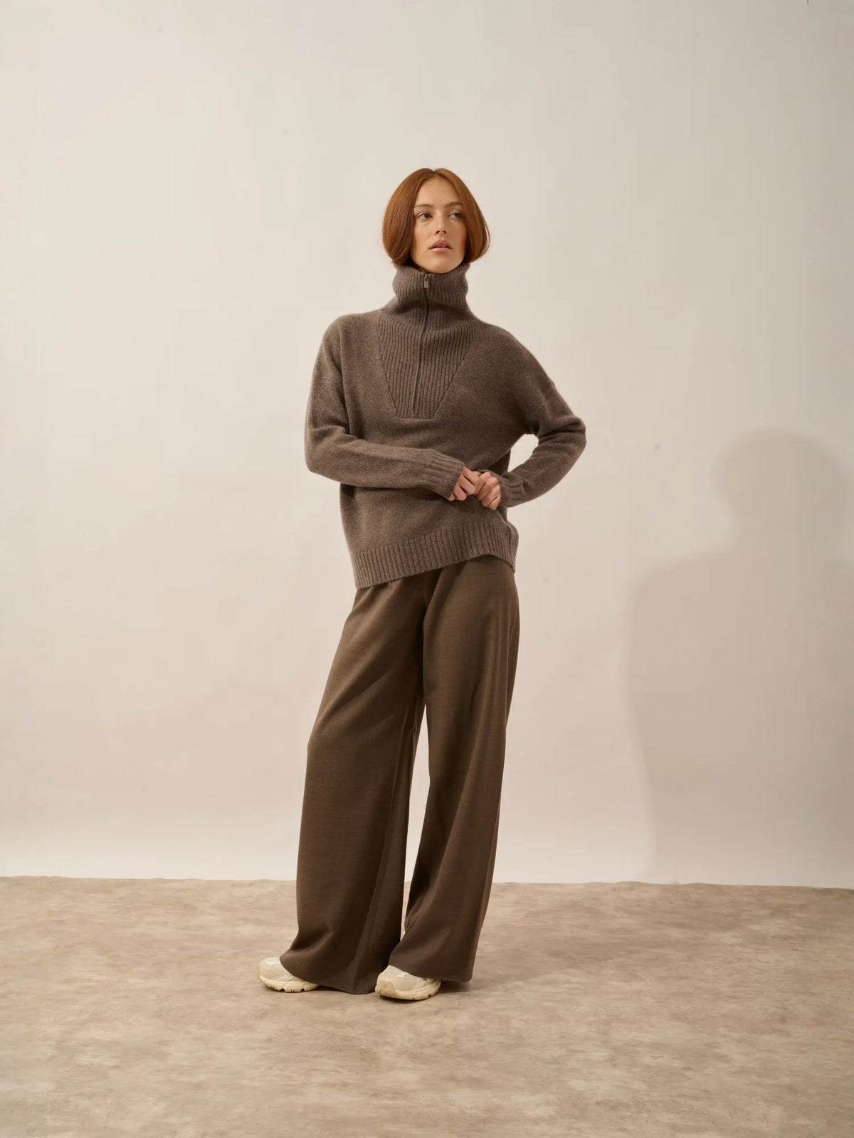 AKAR Pull Camionneur 6 Fils Taupe Chiné
