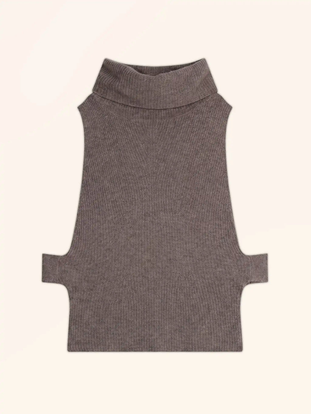LOU Cape Col Roulé sans Manches 4 Fils Taupe Chiné