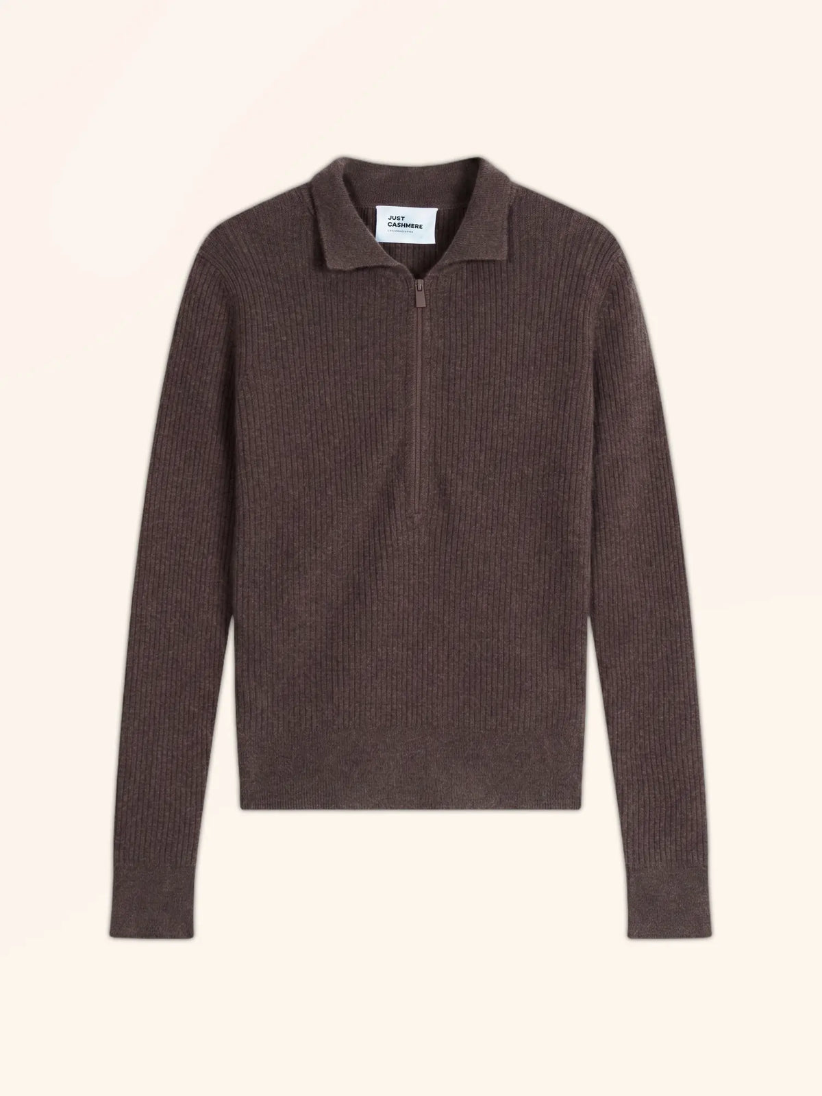 KRISTJAN Polo Col Zippé Manches Longues Taupe Chiné