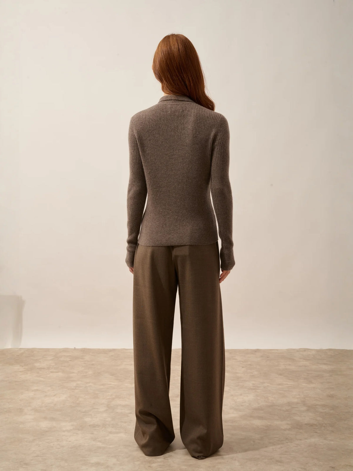 KRISTJAN Polo Col Zippé Manches Longues Taupe Chiné