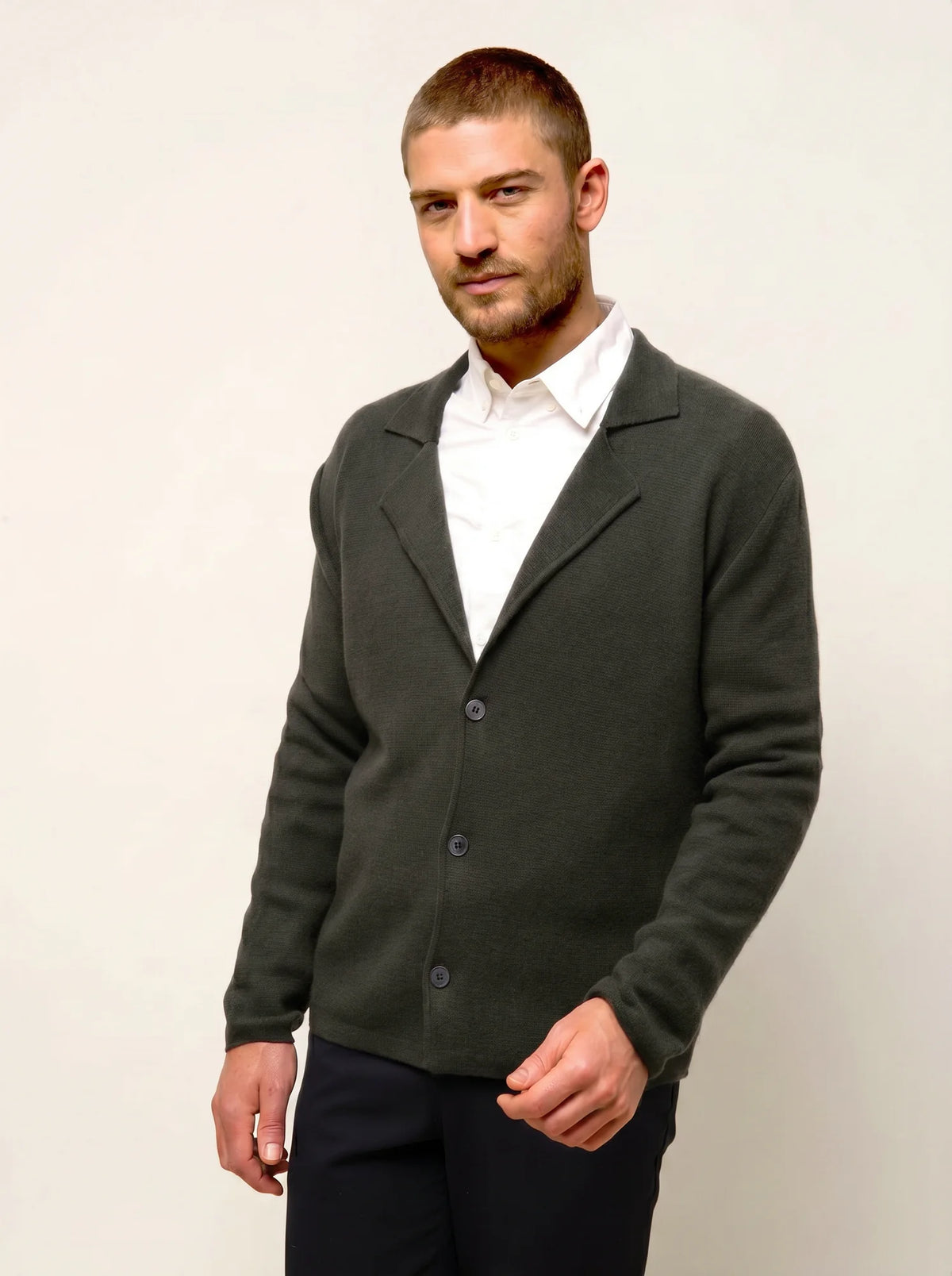 ALVAR veste boutonnée col tailleur kaki chiné
