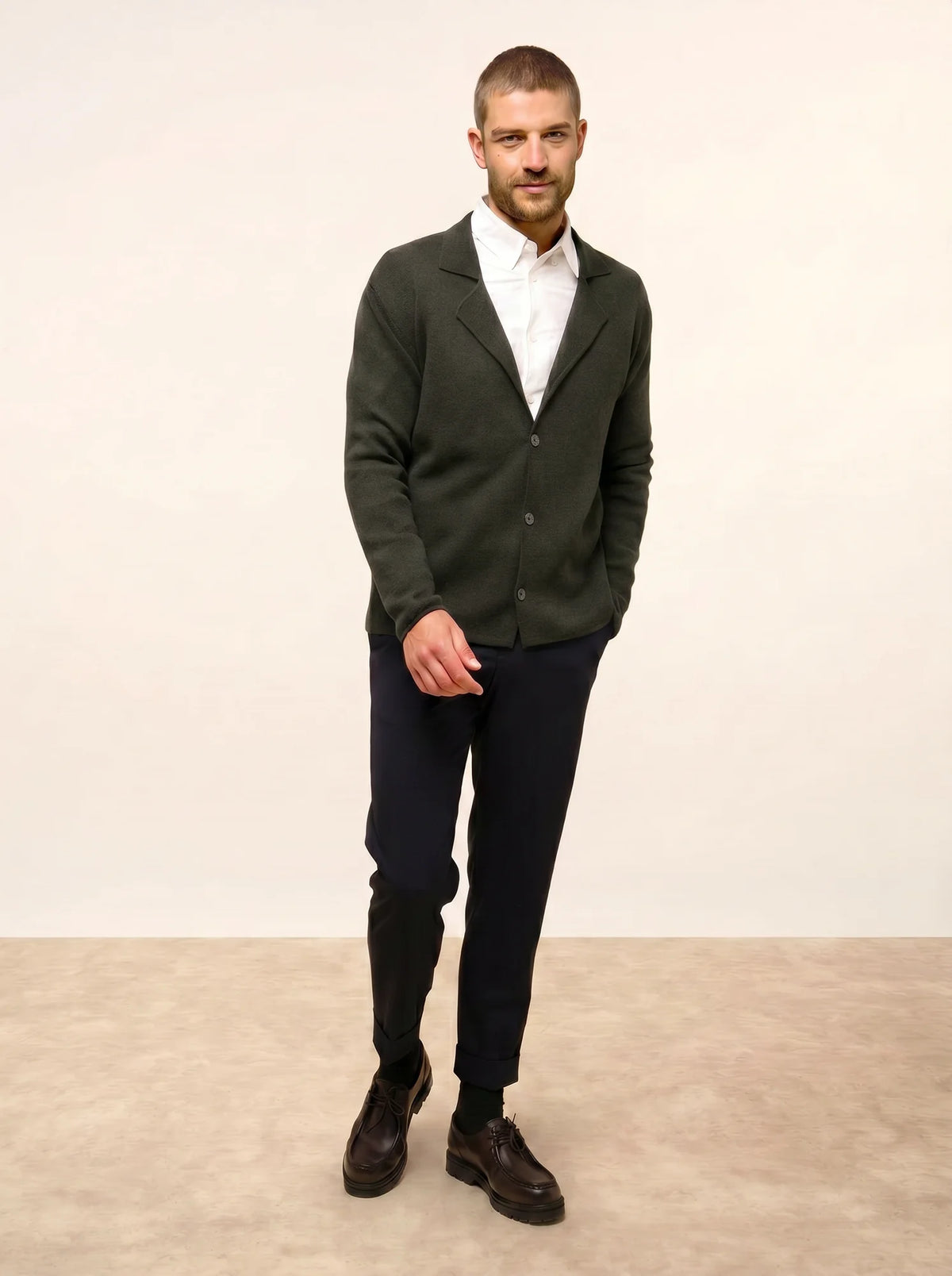 ALVAR veste boutonnée col tailleur kaki chiné