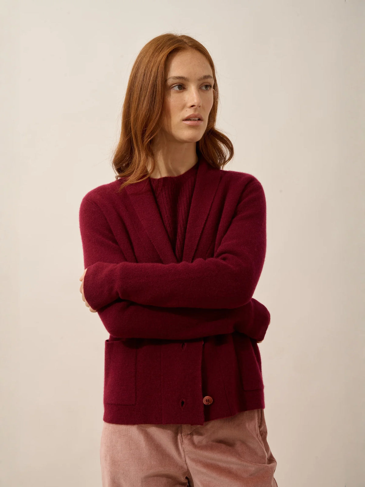 MILA Veste Boutonnée Col Châle Bordeaux