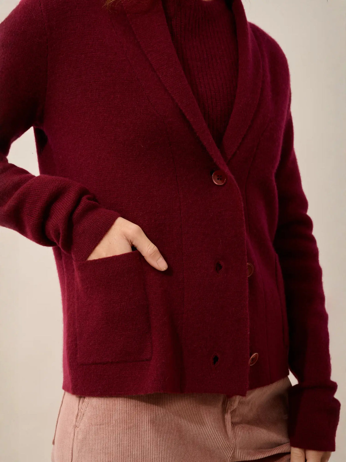 MILA Veste Boutonnée Col Châle Bordeaux