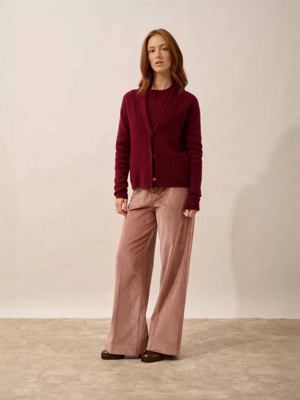 MILA Veste Boutonnée Col Châle Bordeaux