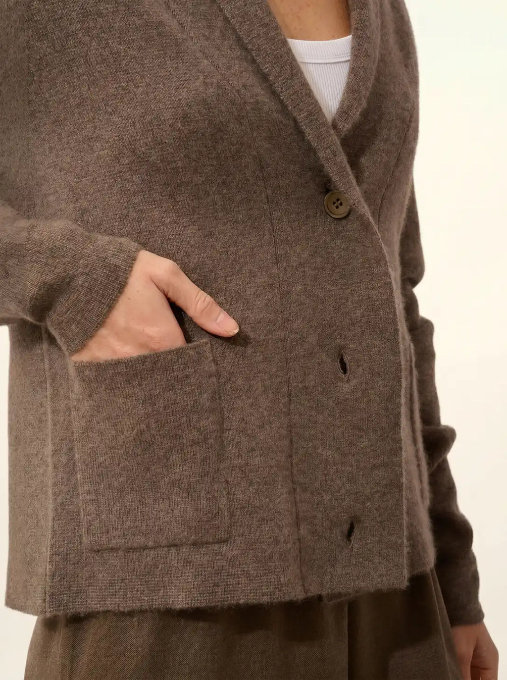 MILA Veste Boutonnée Col Châle Taupe Chiné