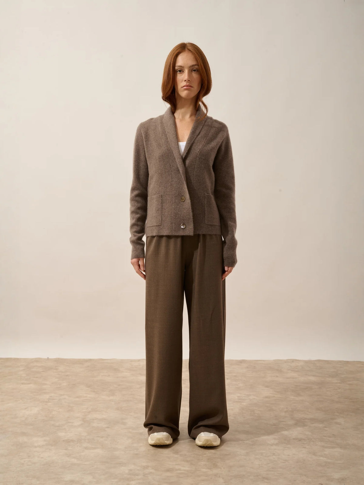 MILA Veste Boutonnée Col Châle Taupe Chiné