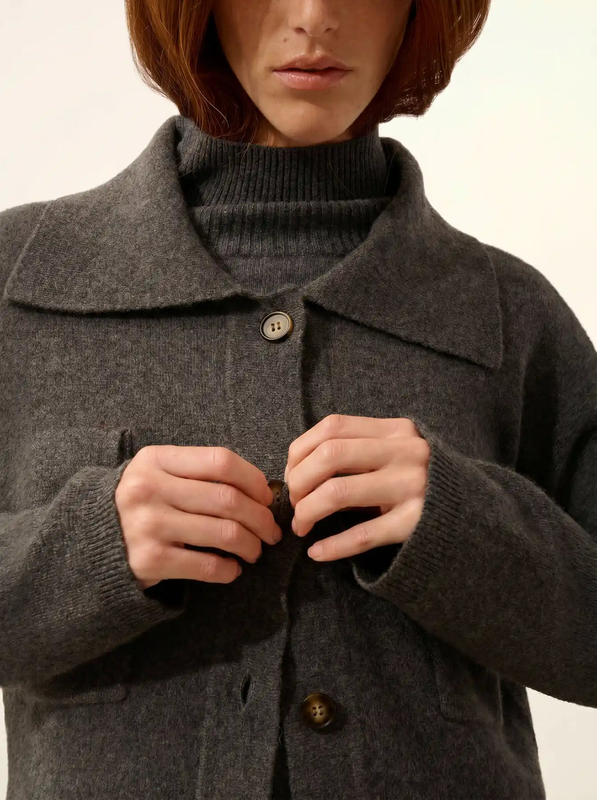 HEKLA Veste Boutonnée Col Chemise Anthracite Chiné