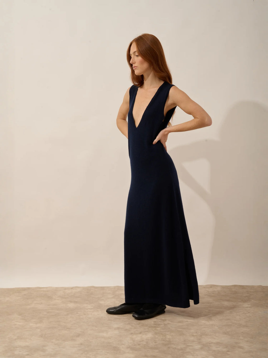 TESSA Dress V-Neck Front and Back Sleeveless Navy