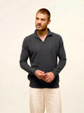 NOAH pull col polo ouvert anthracite chiné