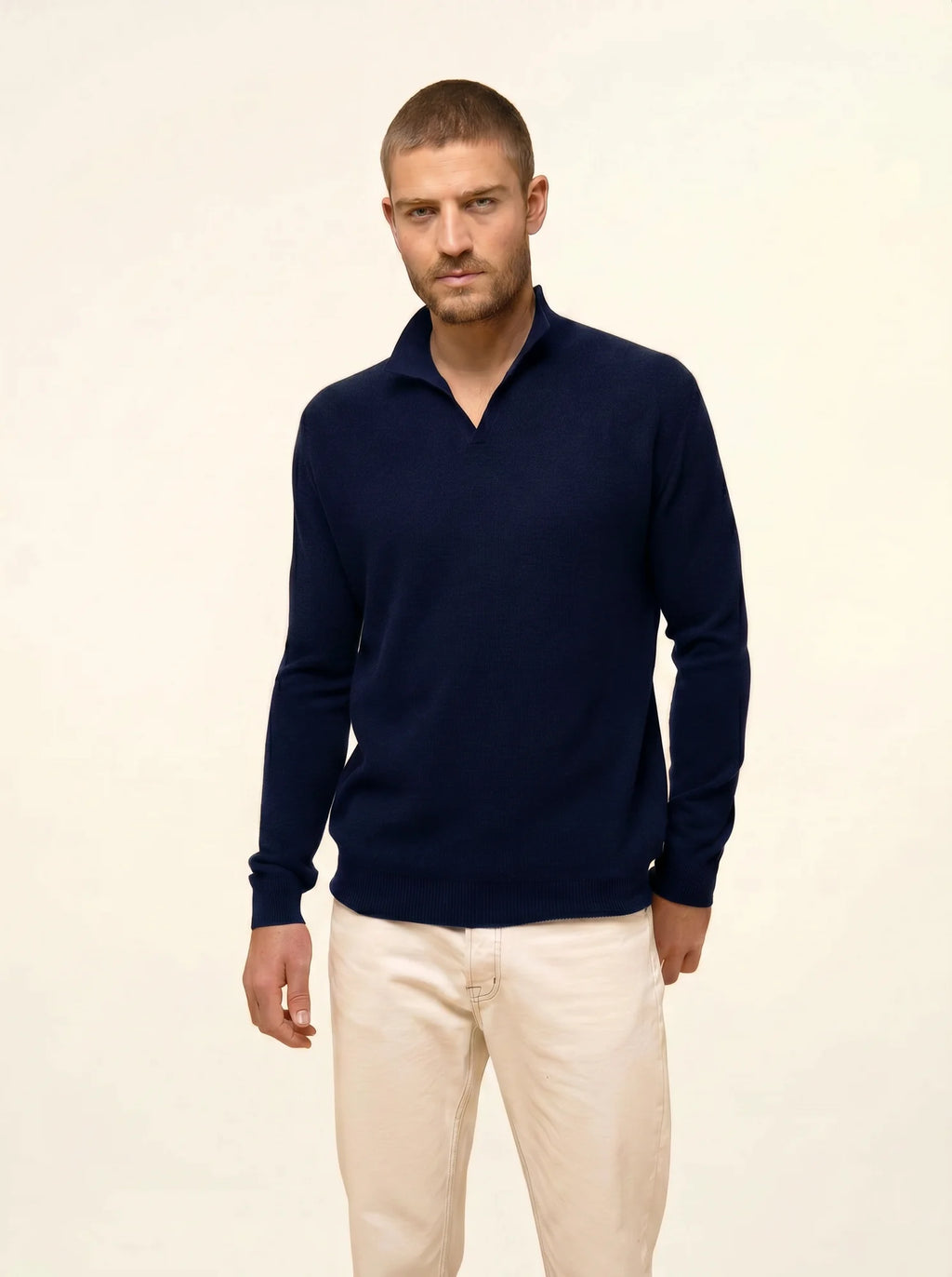 NOAH Pull Col Polo Ouvert Bleu Marine