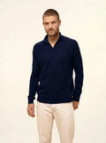 NOAH Pull Col Polo Ouvert Bleu Marine
