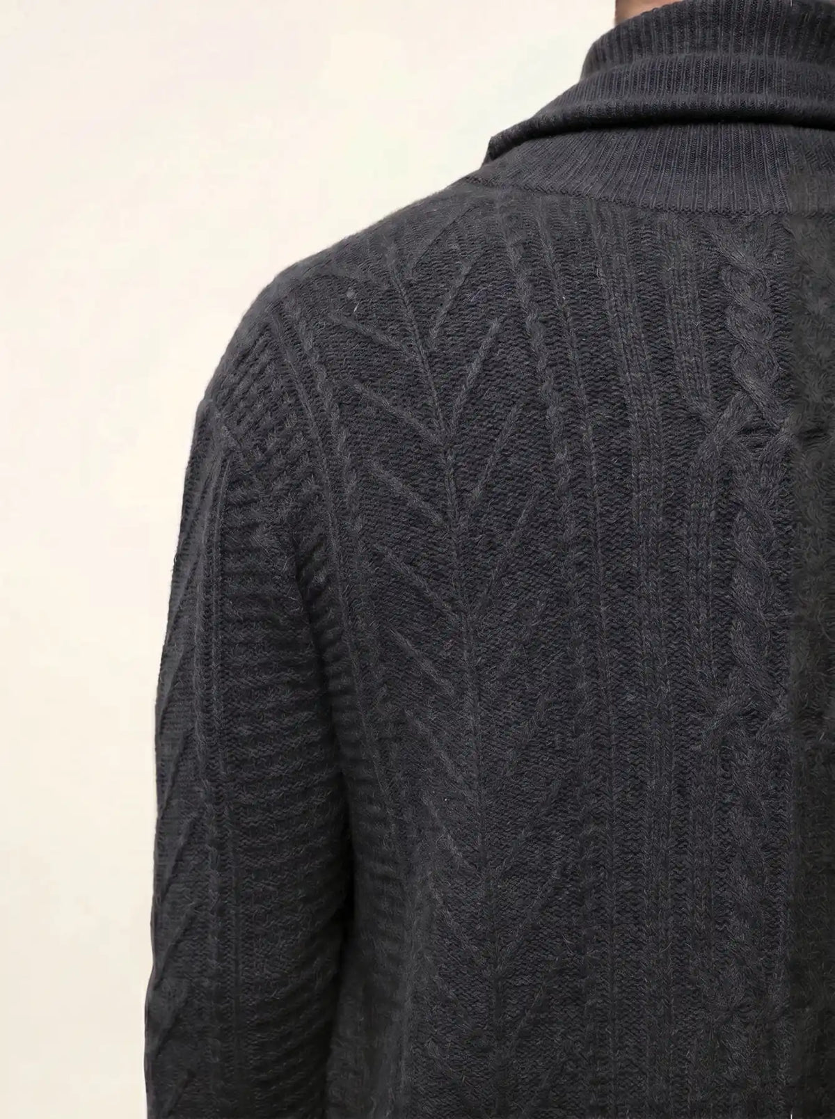 GARMA Veste Boutonnée Col Châle 6 Fils Anthracite Chiné