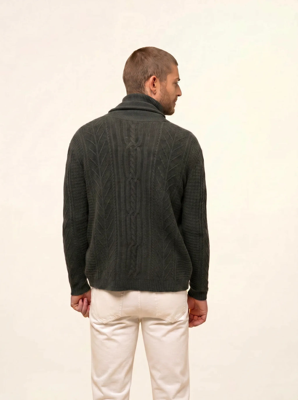 GARMA Jacket Buttoned Shawl Collar 6 Ply Heather Khaki