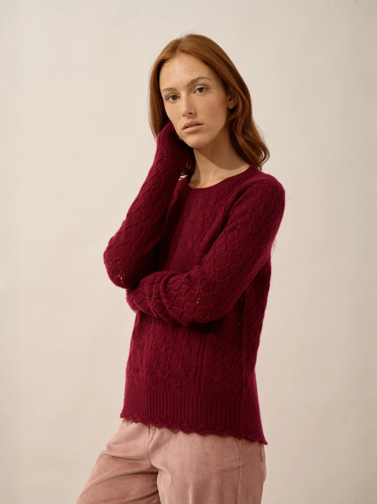 NADIA Sweater Crew Neck 8 Ply Burgundy