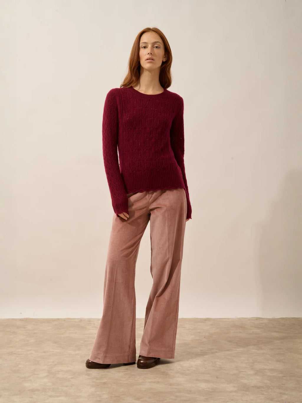 NADIA Sweater Crew Neck 8 Ply Burgundy