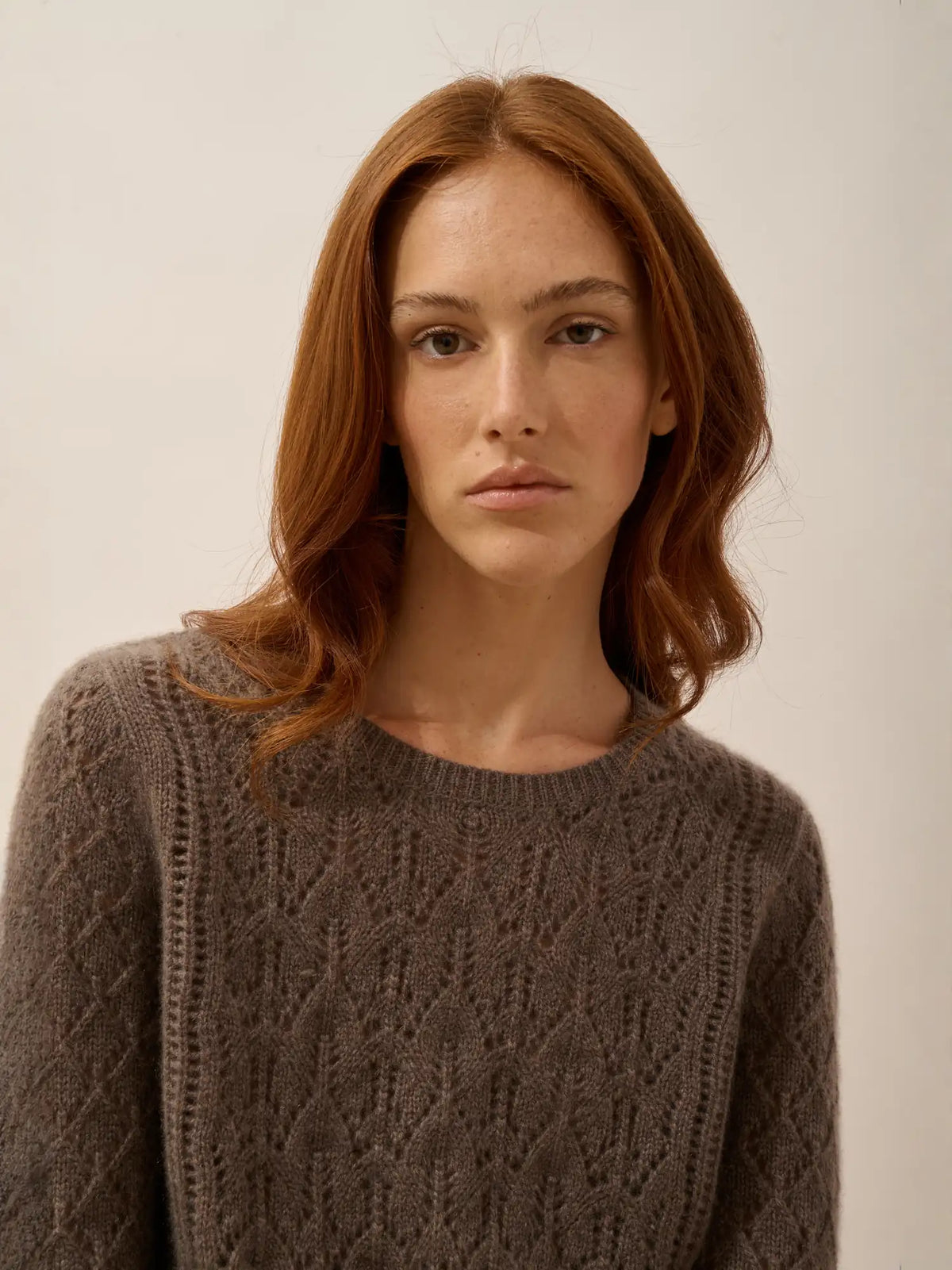 NADIA Sweater Crew Neck 8 Ply Heather Taupe