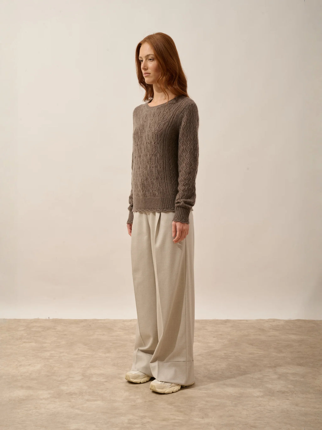 NADIA Sweater Crew Neck 8 Ply Heather Taupe