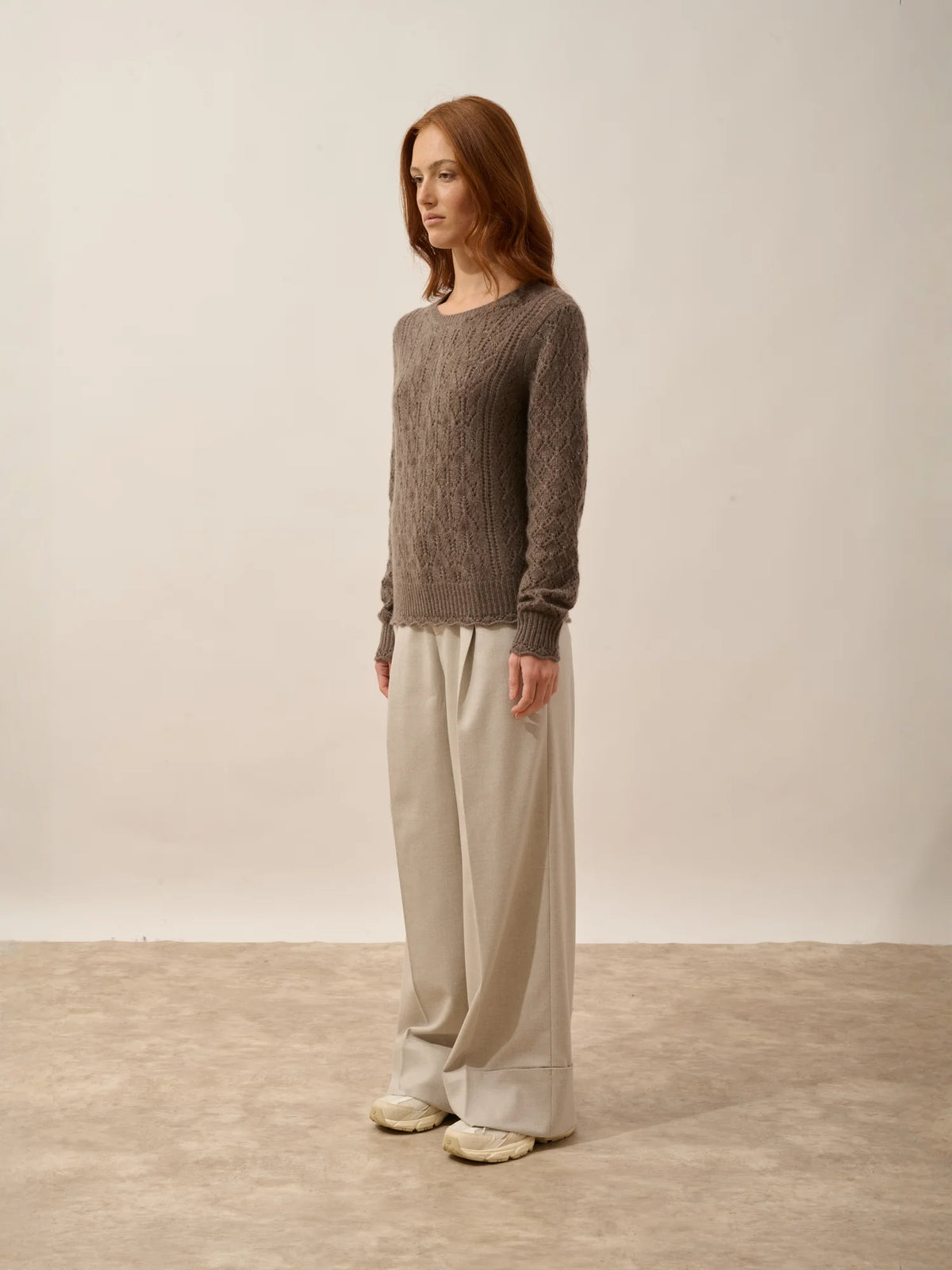 NADIA Sweater Crew Neck 8 Ply Heather Taupe