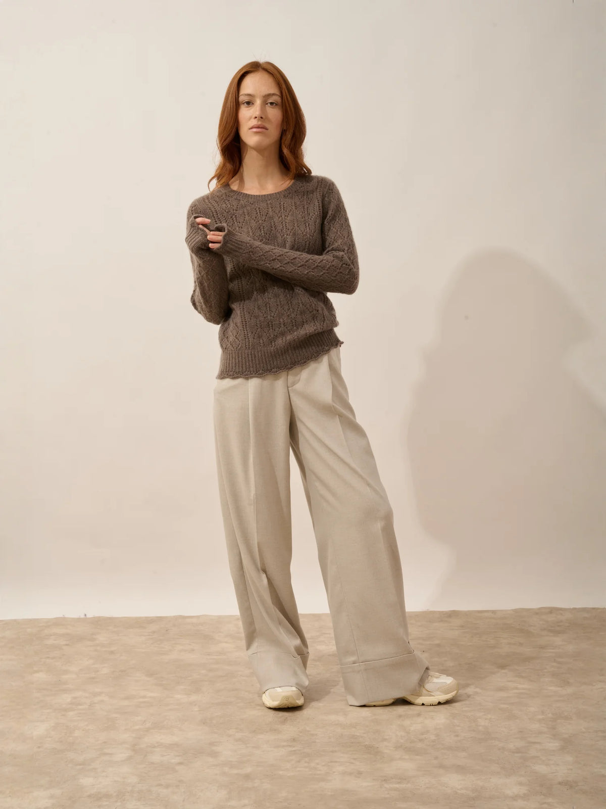 NADIA Sweater Crew Neck 8 Ply Heather Taupe
