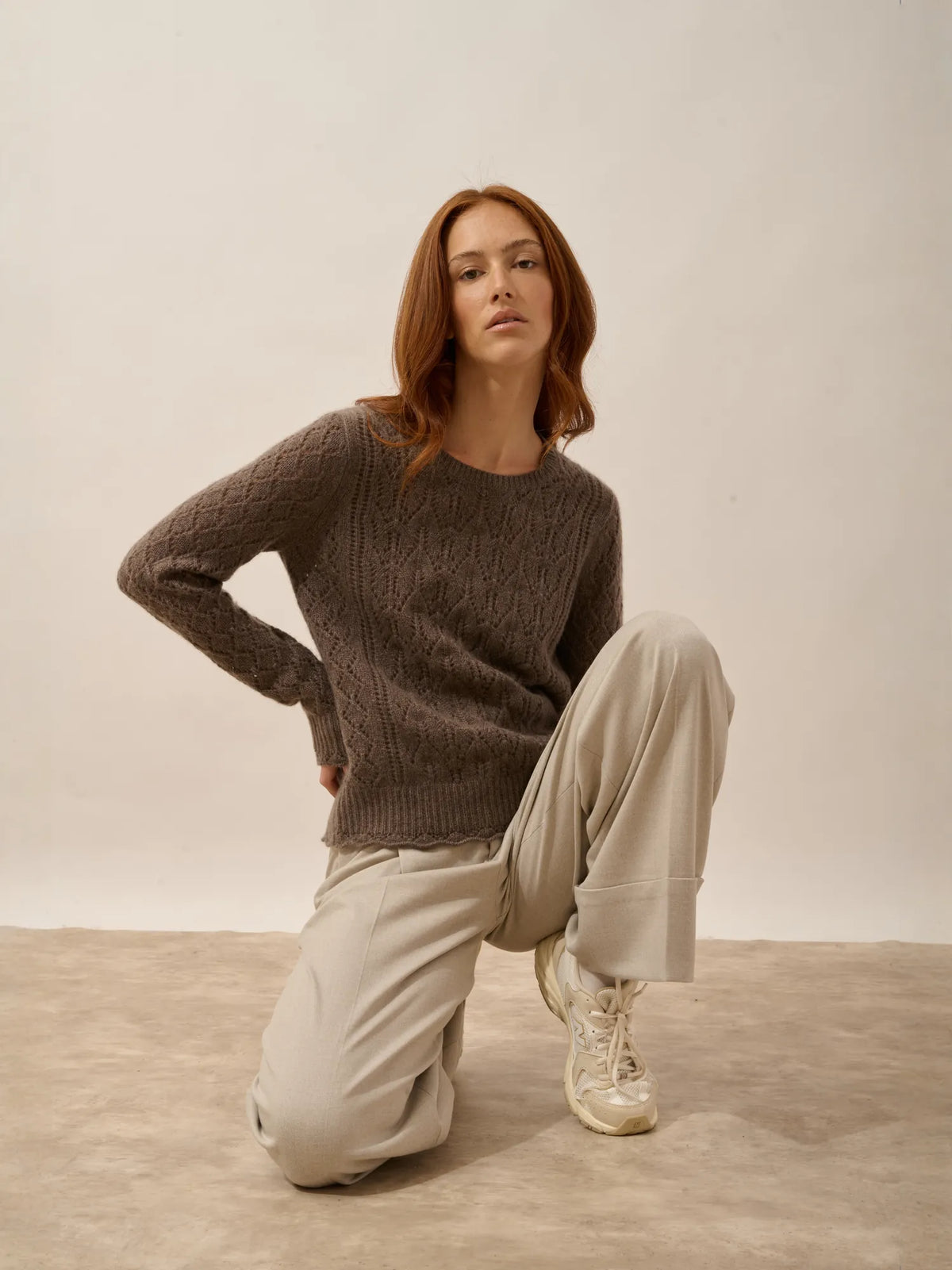 NADIA Sweater Crew Neck 8 Ply Heather Taupe