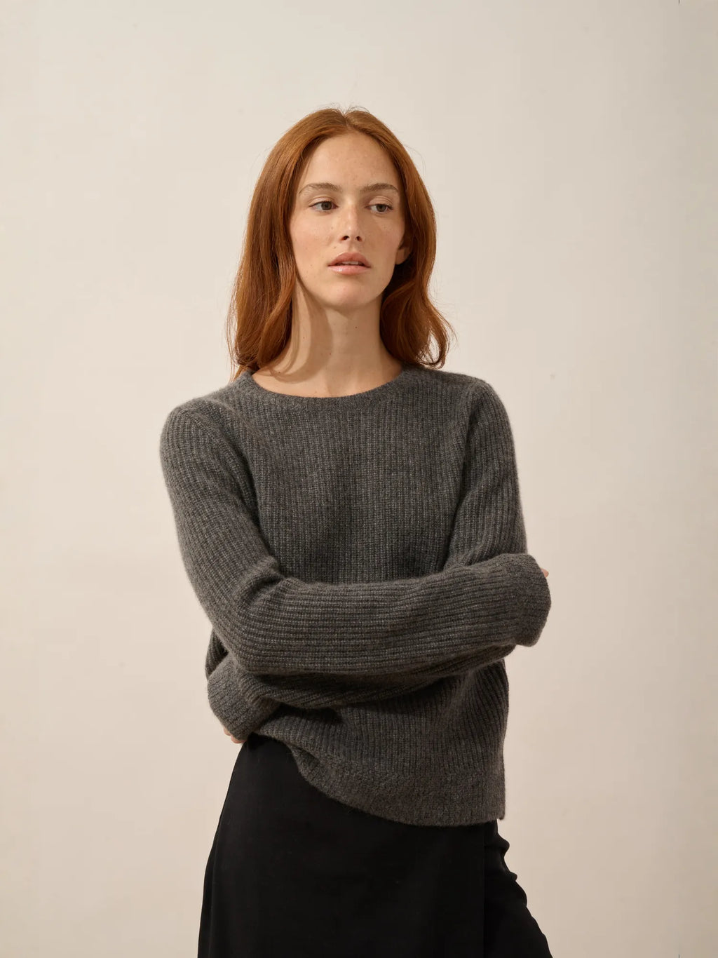 SIGRUN Sweater Crew Neck 4 Ply Heather Charcoal