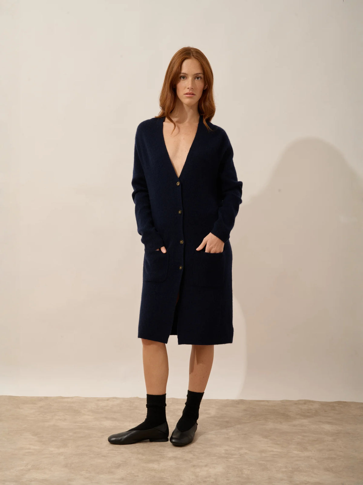 DACHE Cardigan Long Col V Bleu Marine