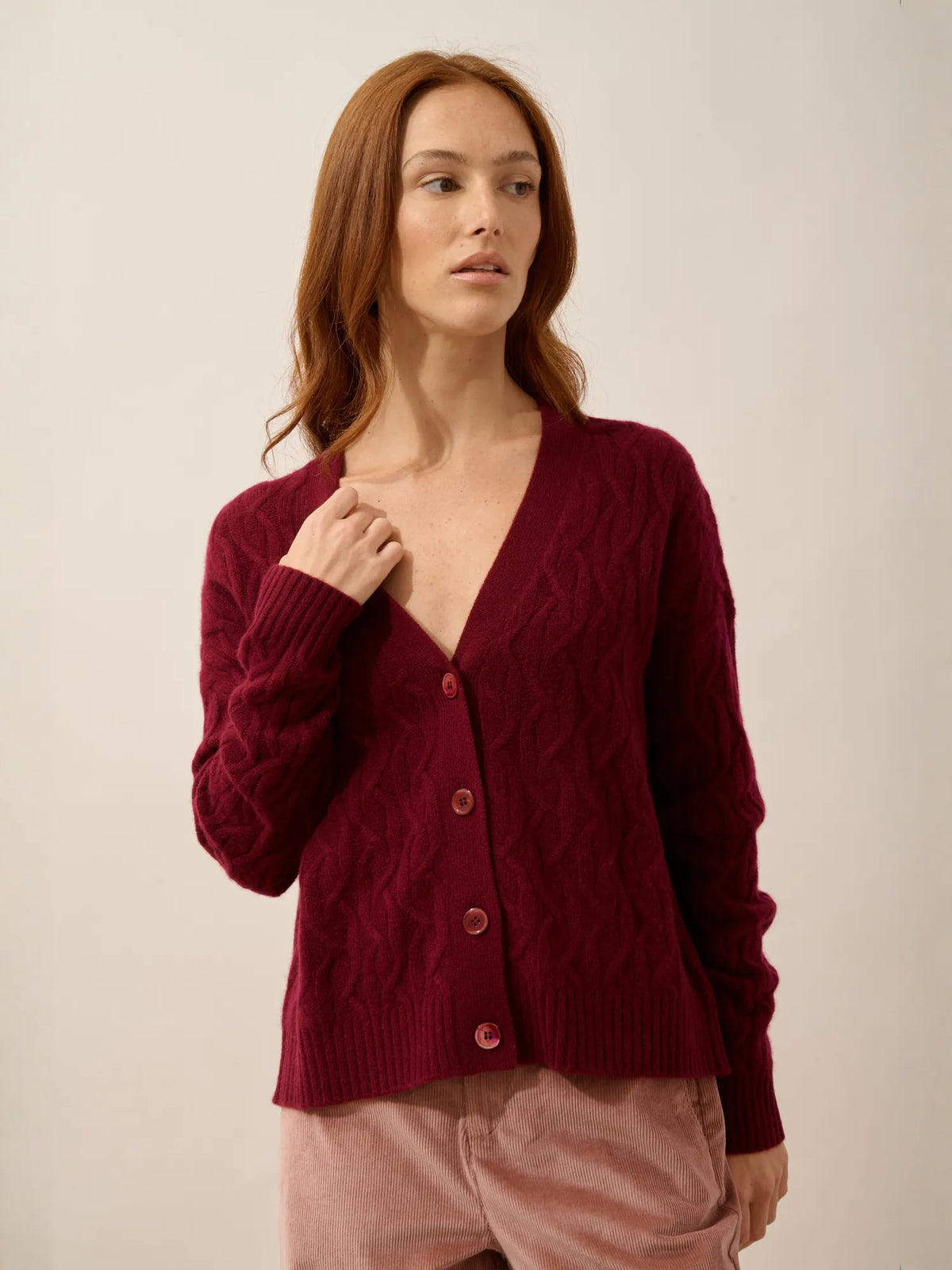 SYSTA Cardigan Col V 4 Fils Bordeaux