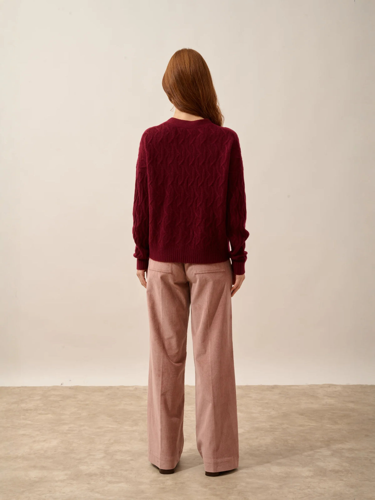 SYSTA Cardigan Col V 4 Fils Bordeaux