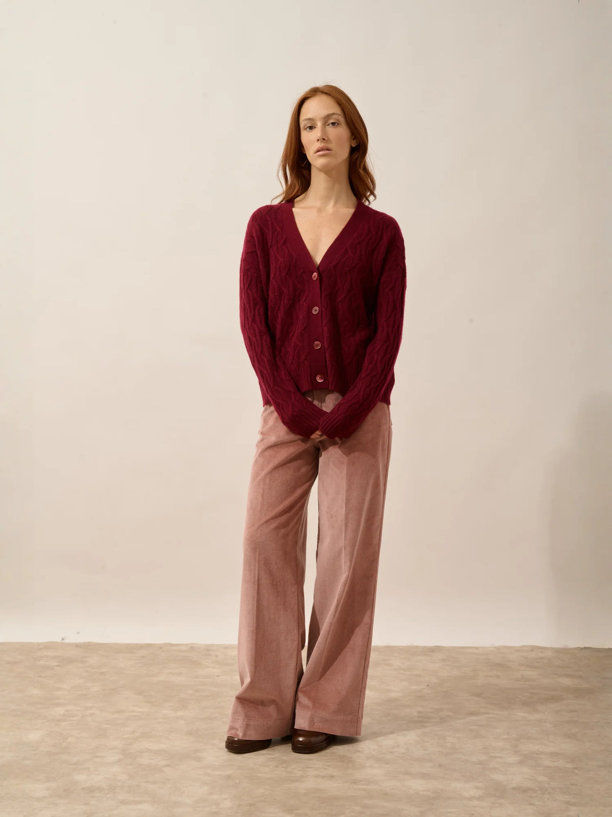 SYSTA Cardigan V-Neck 4 Ply Burgundy