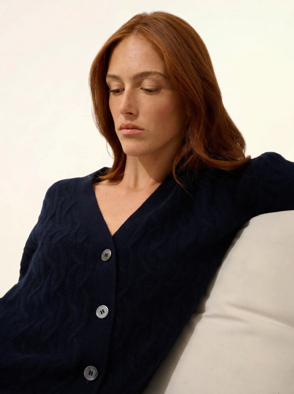 SYSTA Cardigan Col V 4 Fils Bleu Marine