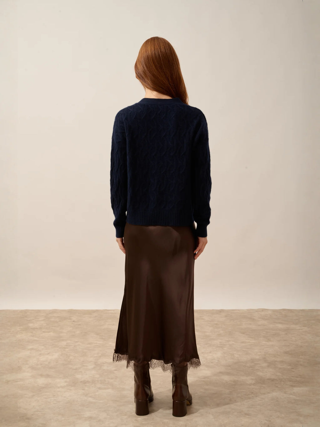 SYSTA Cardigan Col V 4 Fils Bleu Marine