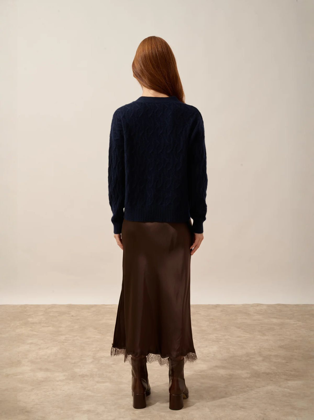 SYSTA Cardigan Col V 4 Fils Bleu Marine