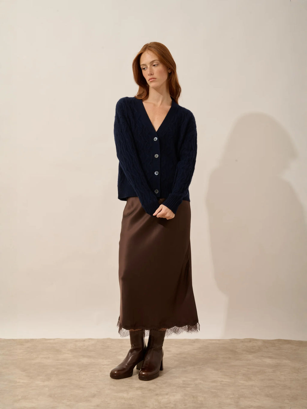 SYSTA Cardigan Col V 4 Fils Bleu Marine