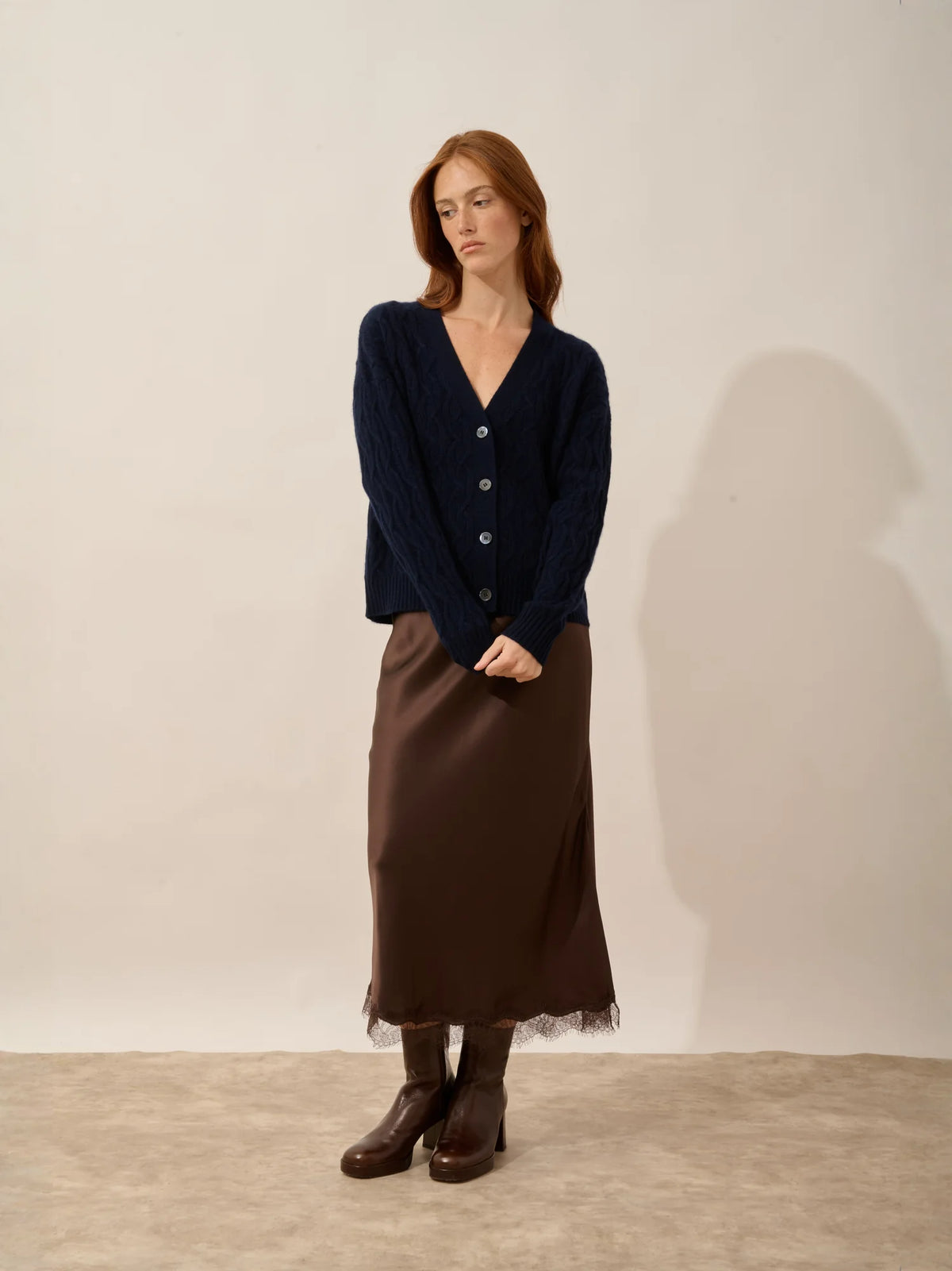 SYSTA Cardigan Col V 4 Fils Bleu Marine