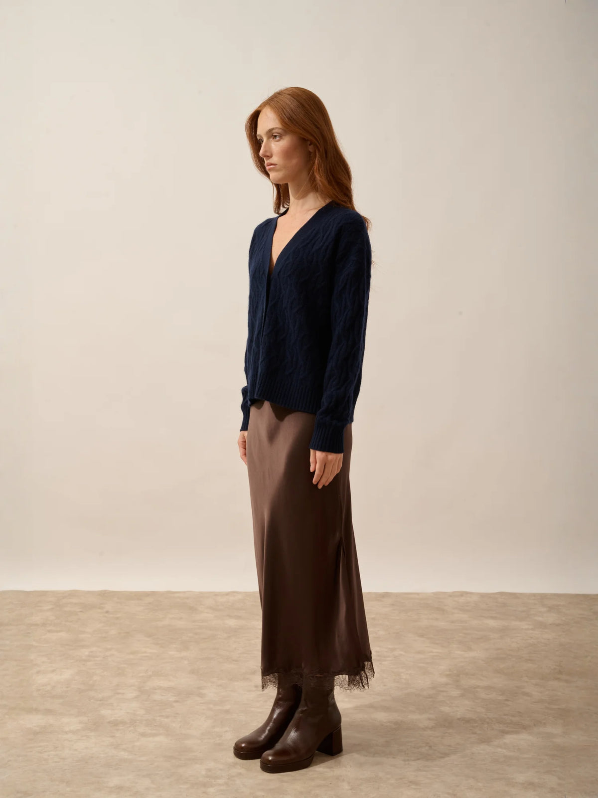 SYSTA Cardigan Col V 4 Fils Bleu Marine