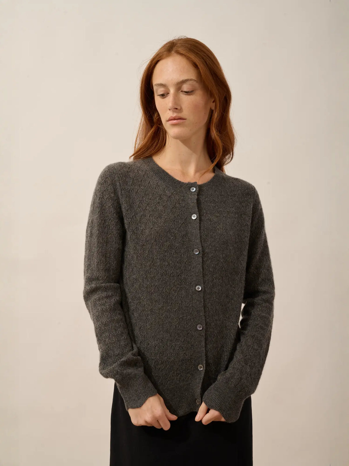 CIMBA Cardigan Col Rond Anthracite Chiné