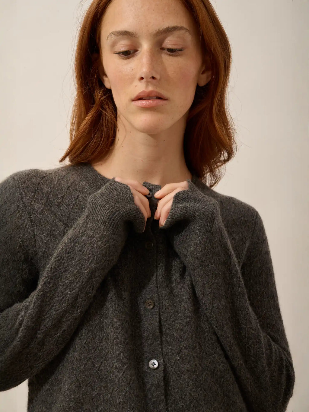 CIMBA Cardigan Col Rond Anthracite Chiné
