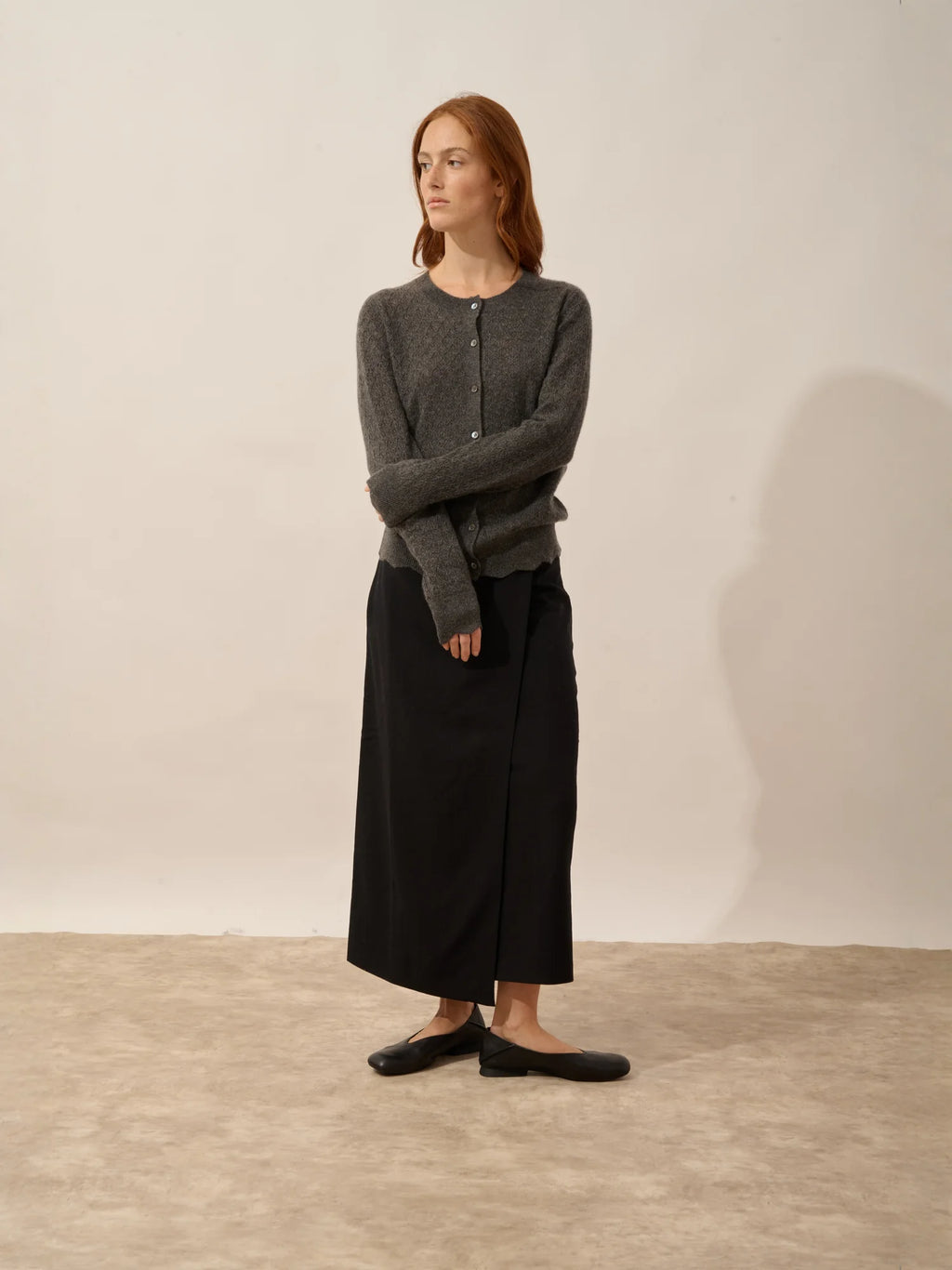 CIMBA Cardigan Col Rond Anthracite Chiné