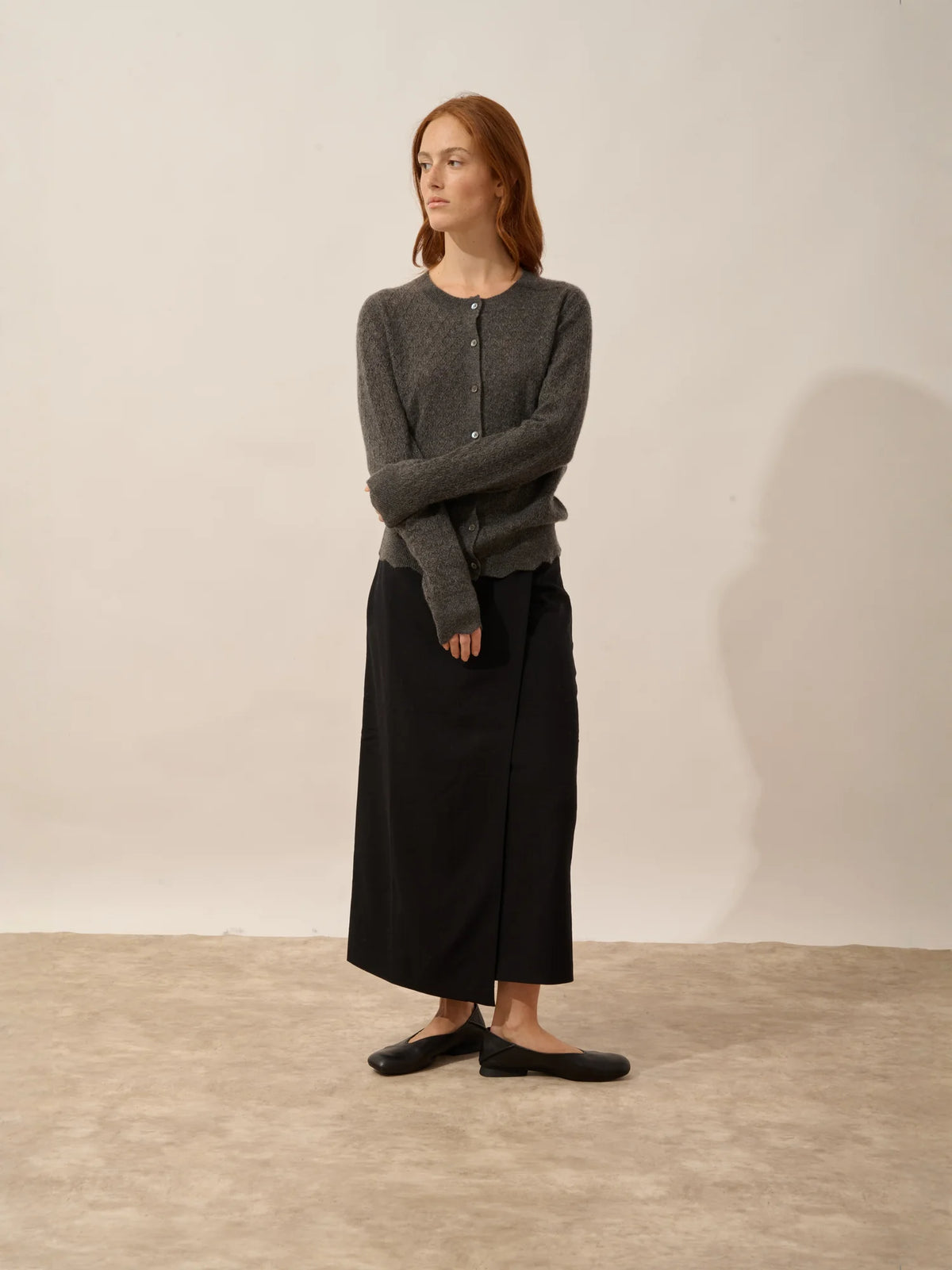 CIMBA Cardigan Col Rond Anthracite Chiné
