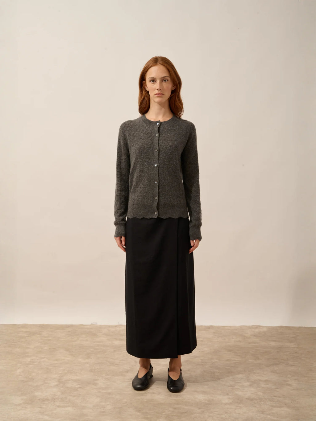 CIMBA Cardigan Col Rond Anthracite Chiné