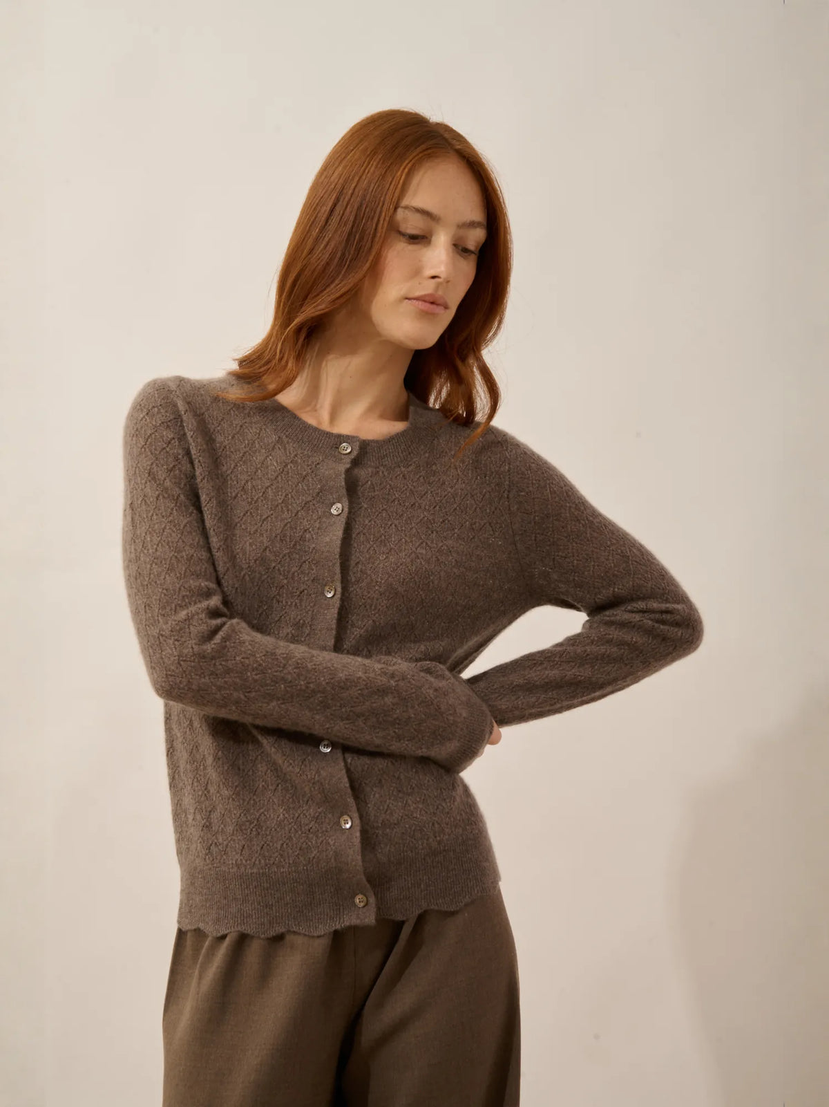 CIMBA Cardigan Col Rond Taupe Chiné