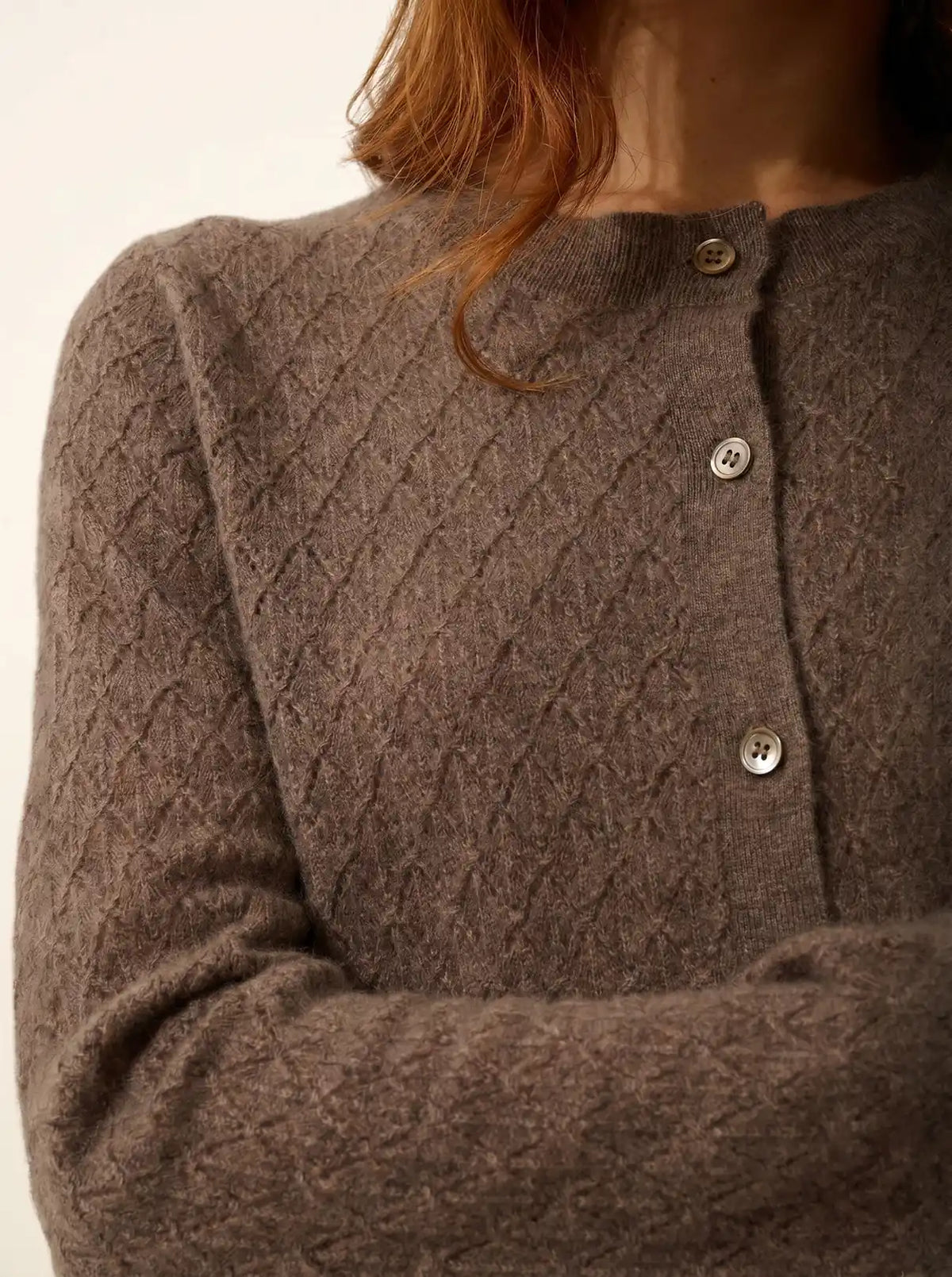 CIMBA Cardigan Col Rond Taupe Chiné