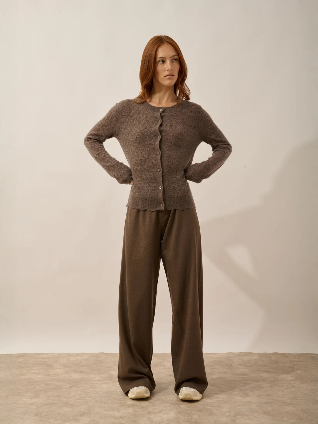 CIMBA Cardigan Col Rond Taupe Chiné
