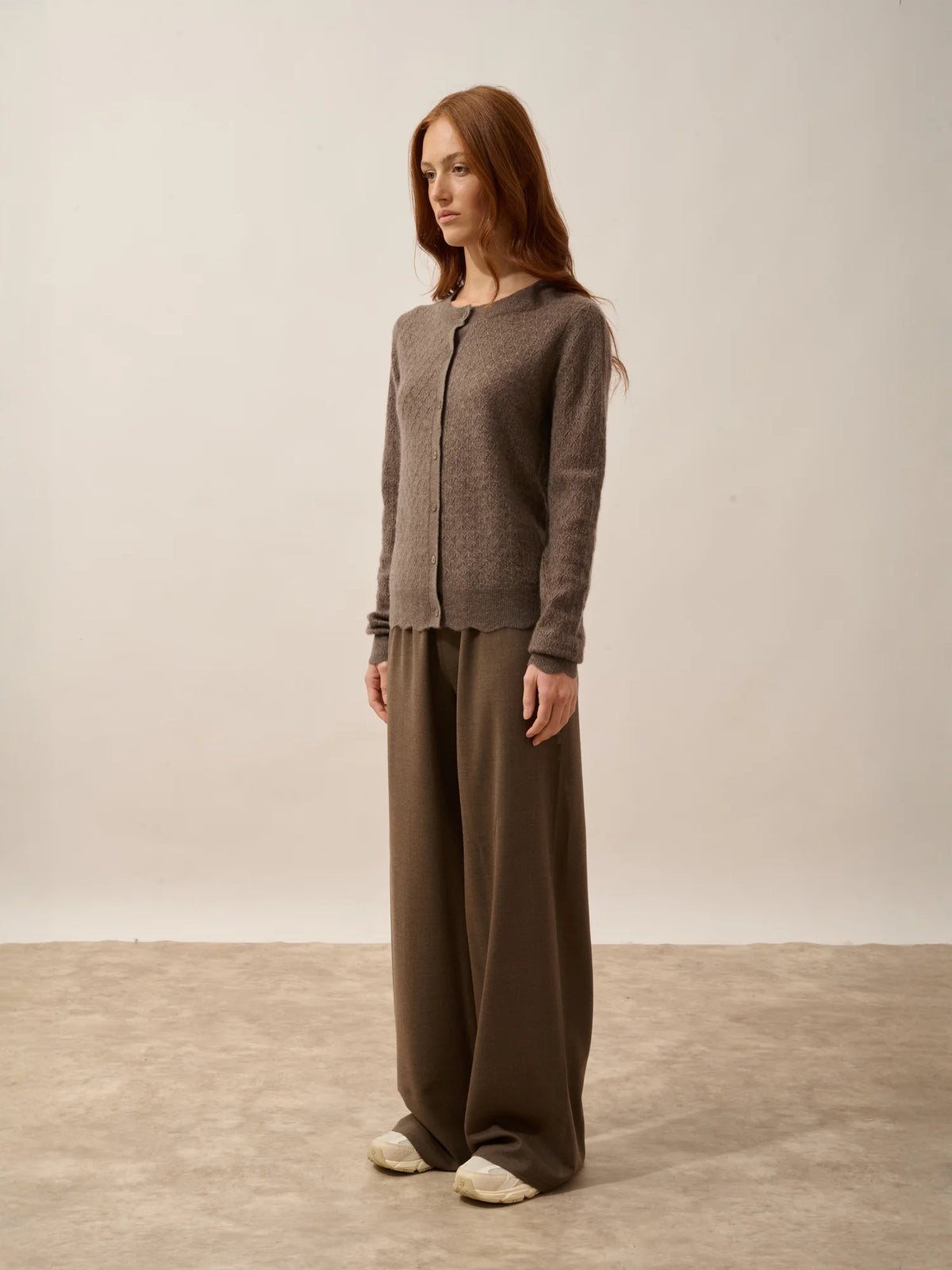 CIMBA Cardigan Col Rond Taupe Chiné