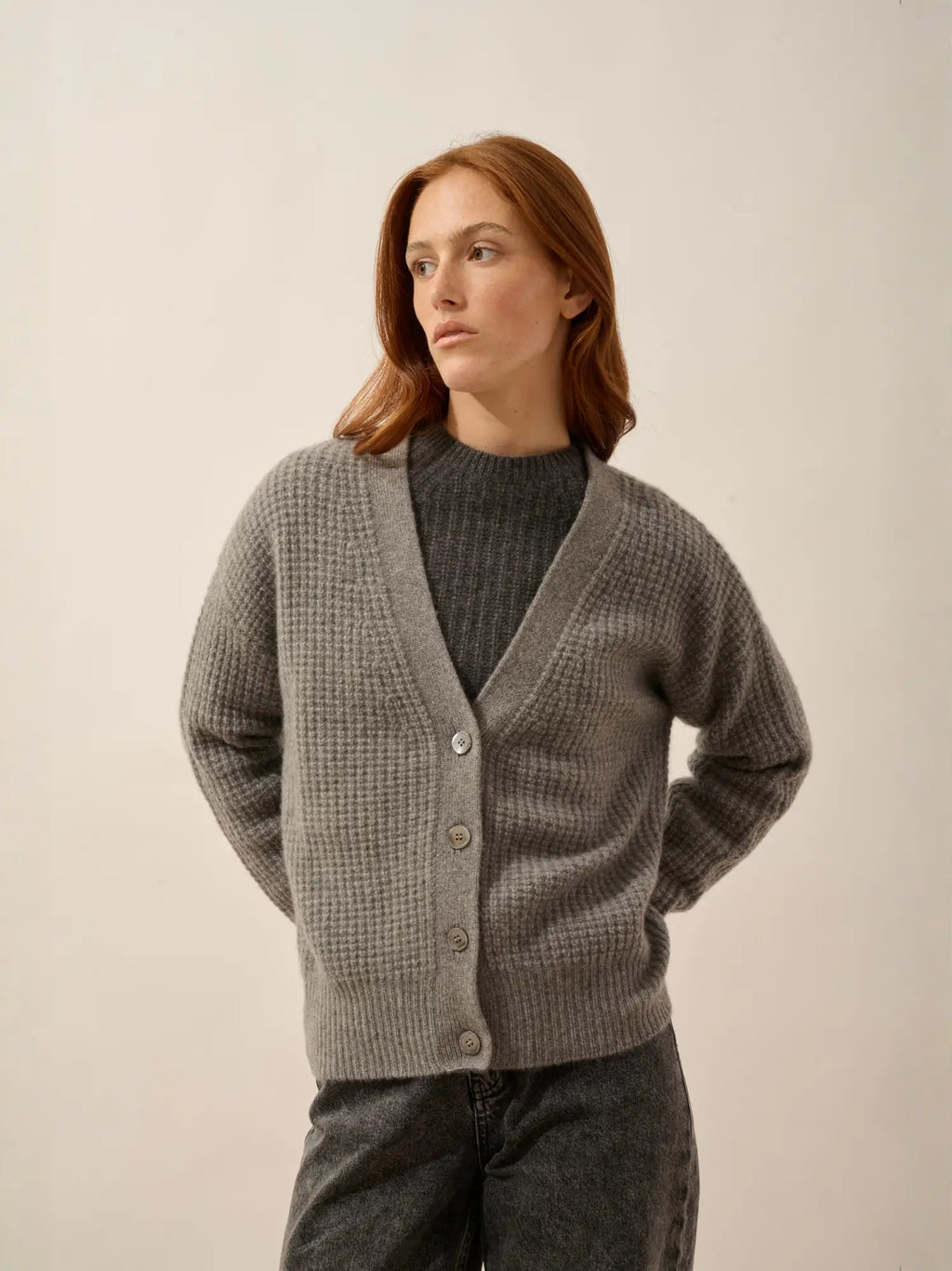 CLARA Cardigan V-Neck 6 Ply Heather Flannel