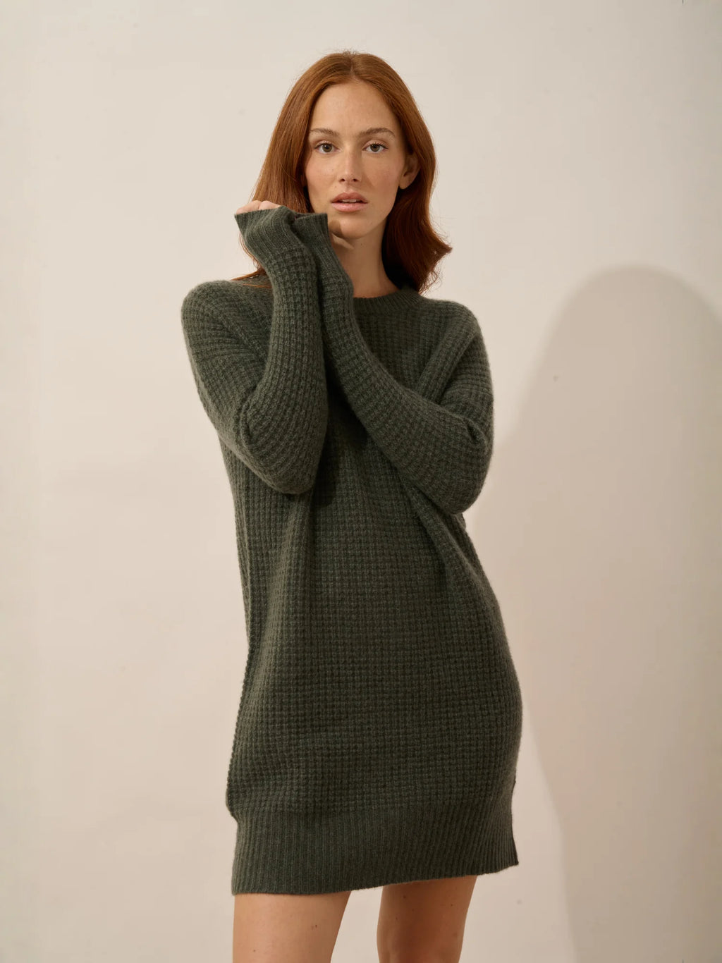 ELENA Dress Crew Neck 6 Ply Heather Khaki