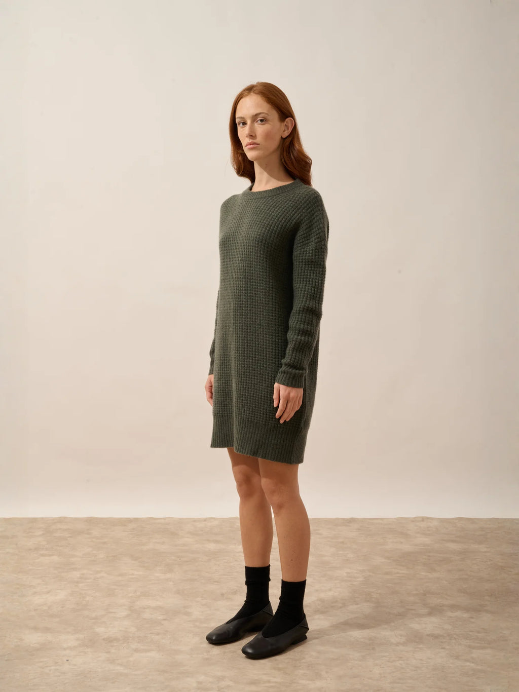 ELENA Dress Crew Neck 6 Ply Heather Khaki